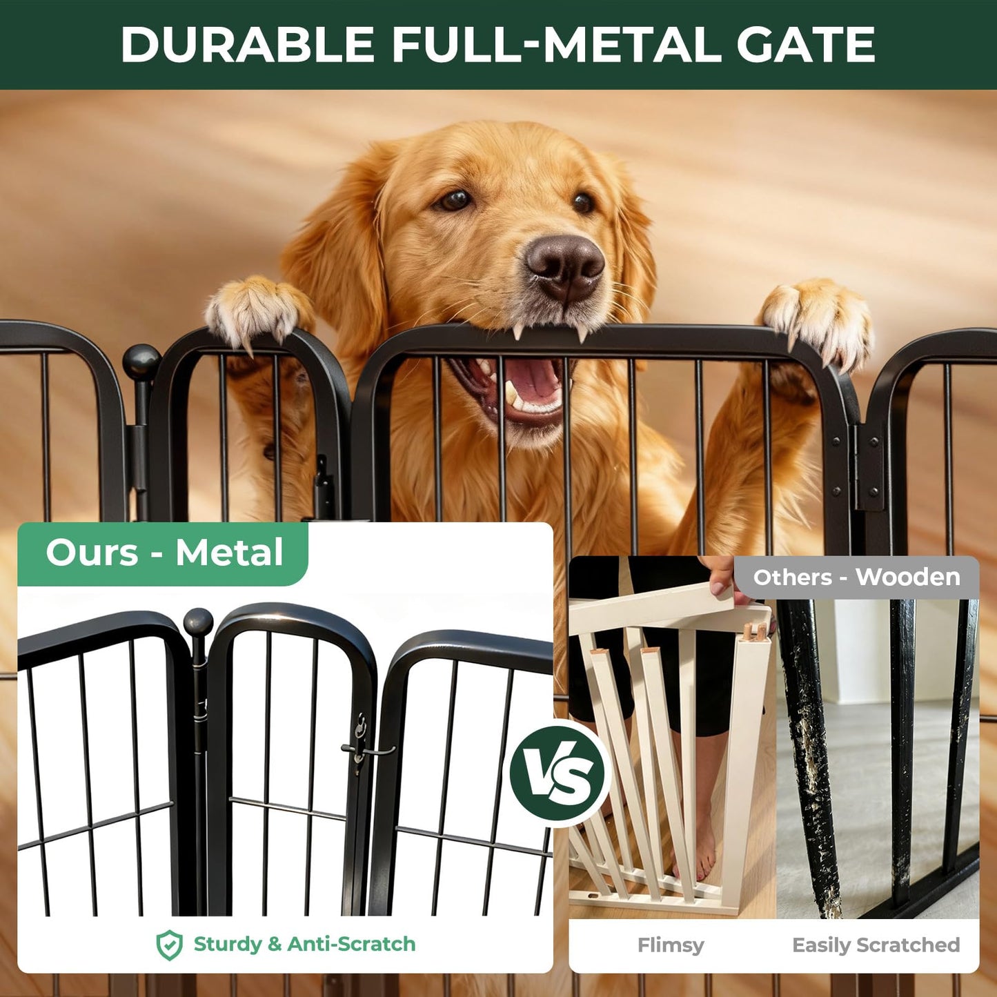 FXW Dog Gate Extra Wide Designed for Indoor Use, Adjustable Width Up to 111-inch Wide (40" H 4 Wire Panels for Medium and Large Dogs), Black