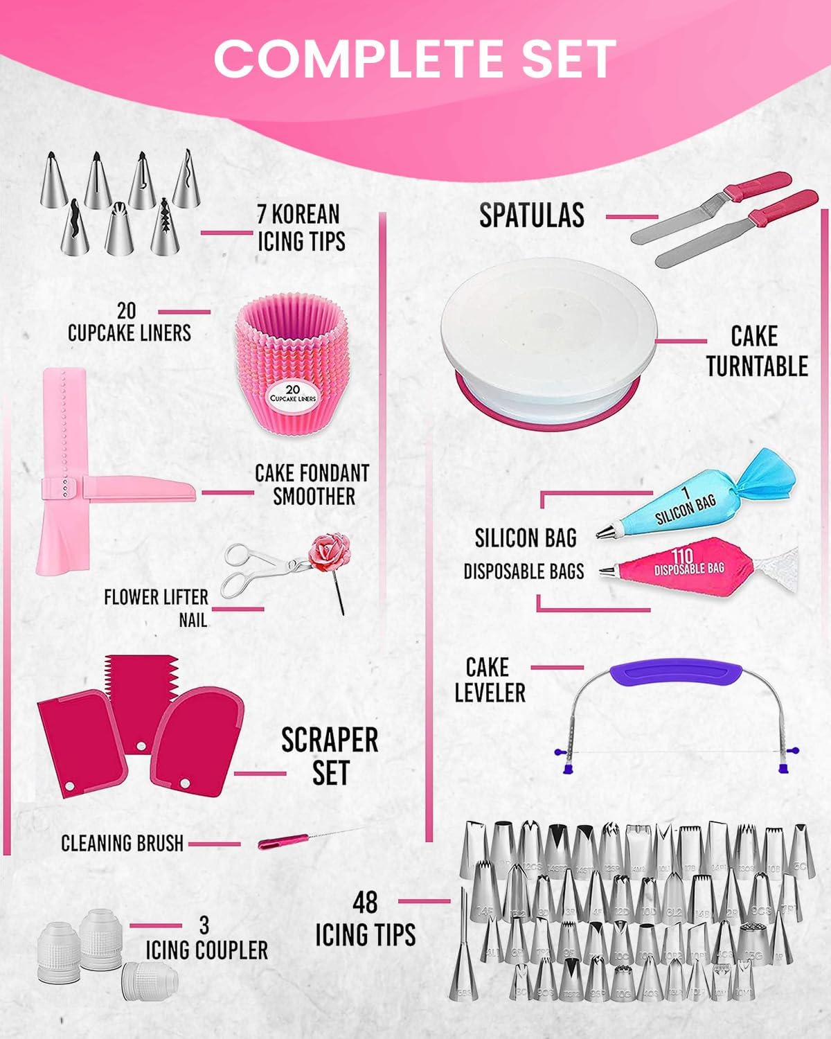 RFAQK 200-Piece Cake Decorating Kit - Complete Baking Supplies Set with Turntable, Icing Tips & More