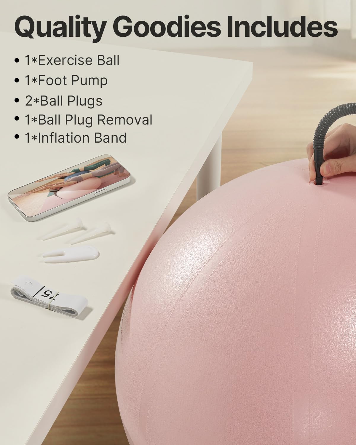 YOTTOY Anti-Burst Exercise Ball for Working Out, Yoga Ball for Pregnancy,Extra Thick Workout for Physical Therapy,Stability Ball for Ball Chair Fitness with Pump (Pink)