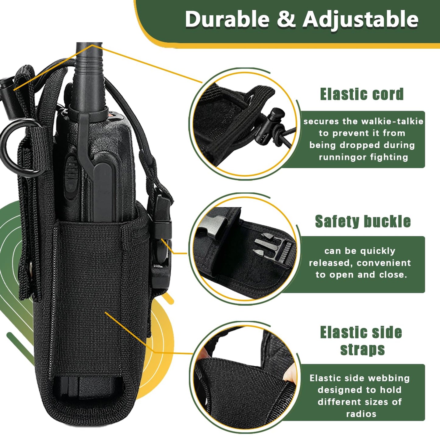 Radio Holster for Firefighter Bundle Set, Includes Radio Strap and Moveable Mic Holder, Duty Belt Holder, Anti-Sway Strap for EMS EMT Firefighters Polices