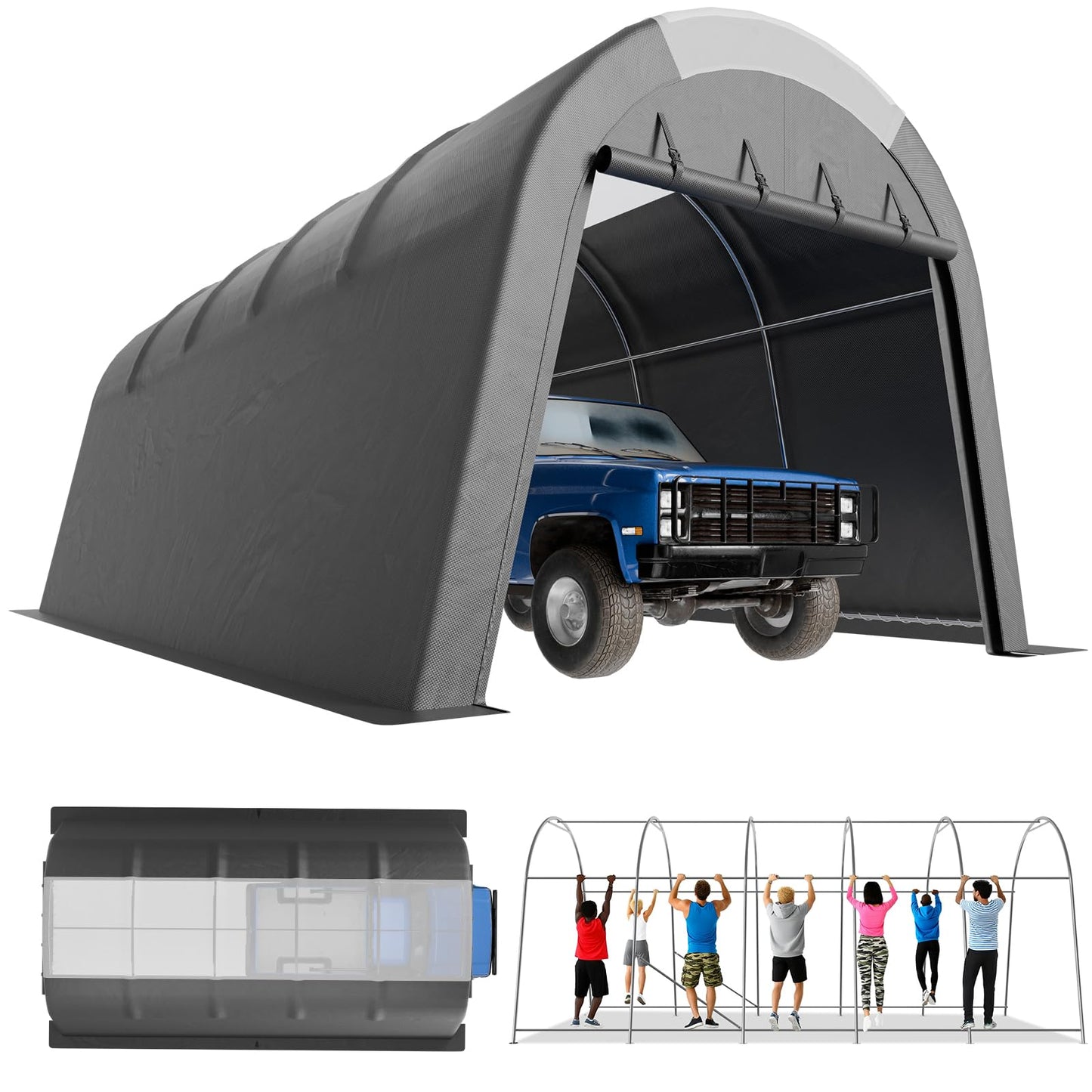 Carport Canopy 12x20 FT Heavy Duty with Translucent Roof - Reinforced Metal Frame,Waterproof Shelter for Cars/RV/ATV, Skyview Portable Garage with Zipper Doors