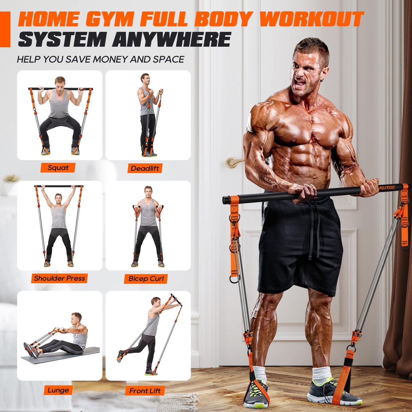 KUTIZE Pilates Bar Kit with Resistance Bands, Heavy Duty Pilates Equipment for Men, Training Bands with Handles for Legs, Hip, Back, Arm, Abs, Chest, Shoulders, Portable Home Gym Workout Equipment