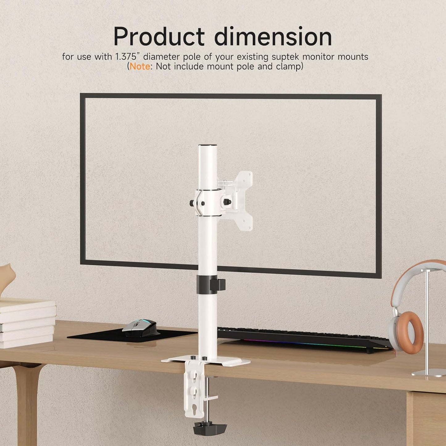 suptek Mount,White(MD6TBW-2) Single Head and Plate Vesa Pole Mount Bracket for Monitor