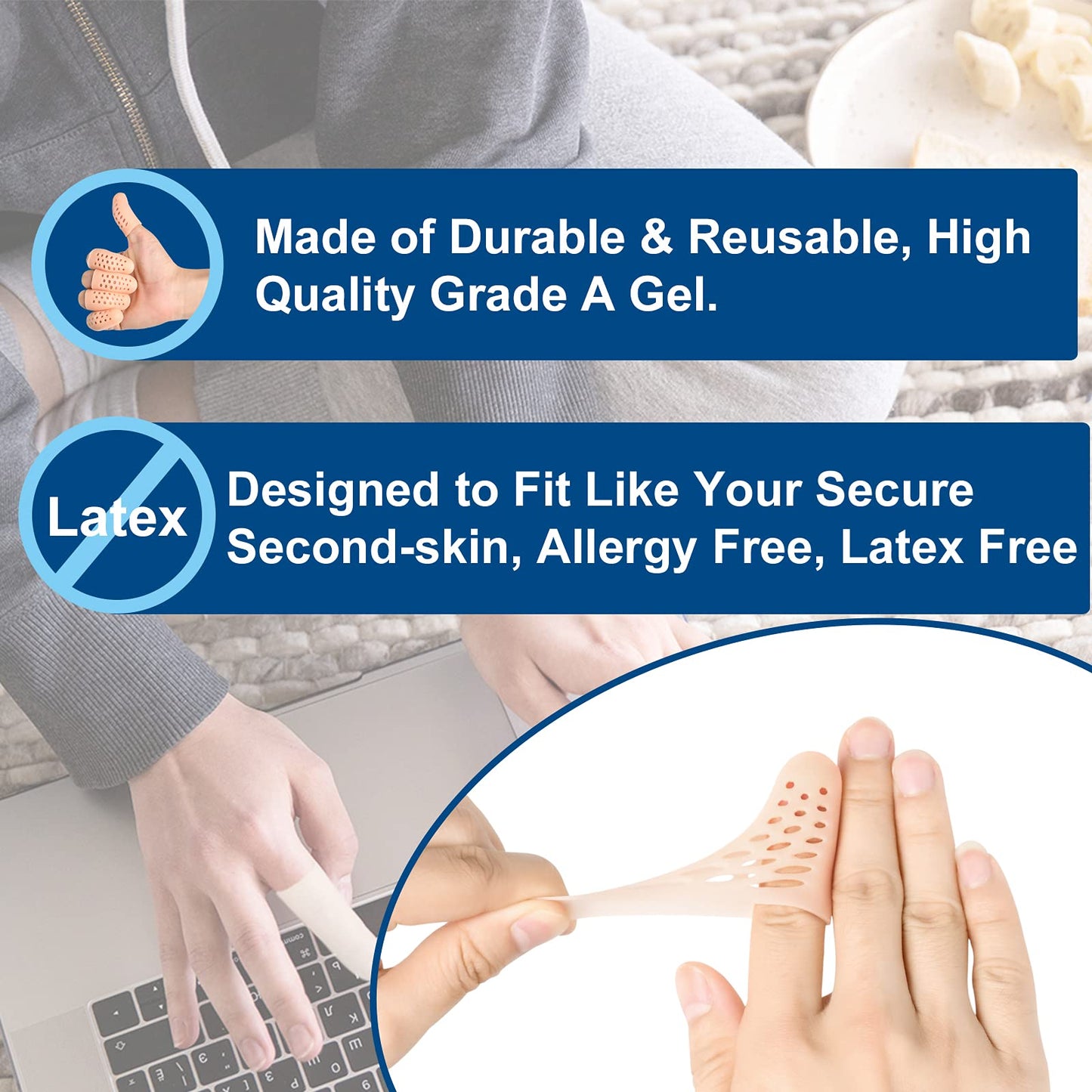 Pnrskter Gel Finger Cots, Finger Protector Support (14 PCS, Breathable NEW MATERIAL), Finger Sleeves Great for Trigger Finger, Hand Eczema, Finger Cracking, Finger Arthritis and More.