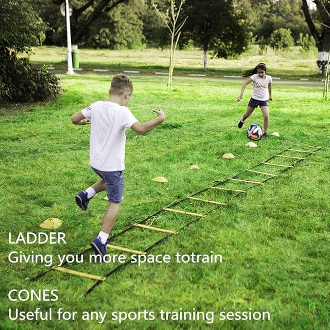 20ft Sports Agility Ladder, Agility Training Equipment for Football, Exercise, Tennis, Legs Workout with Speed Parachute, Cones and Carry Bag