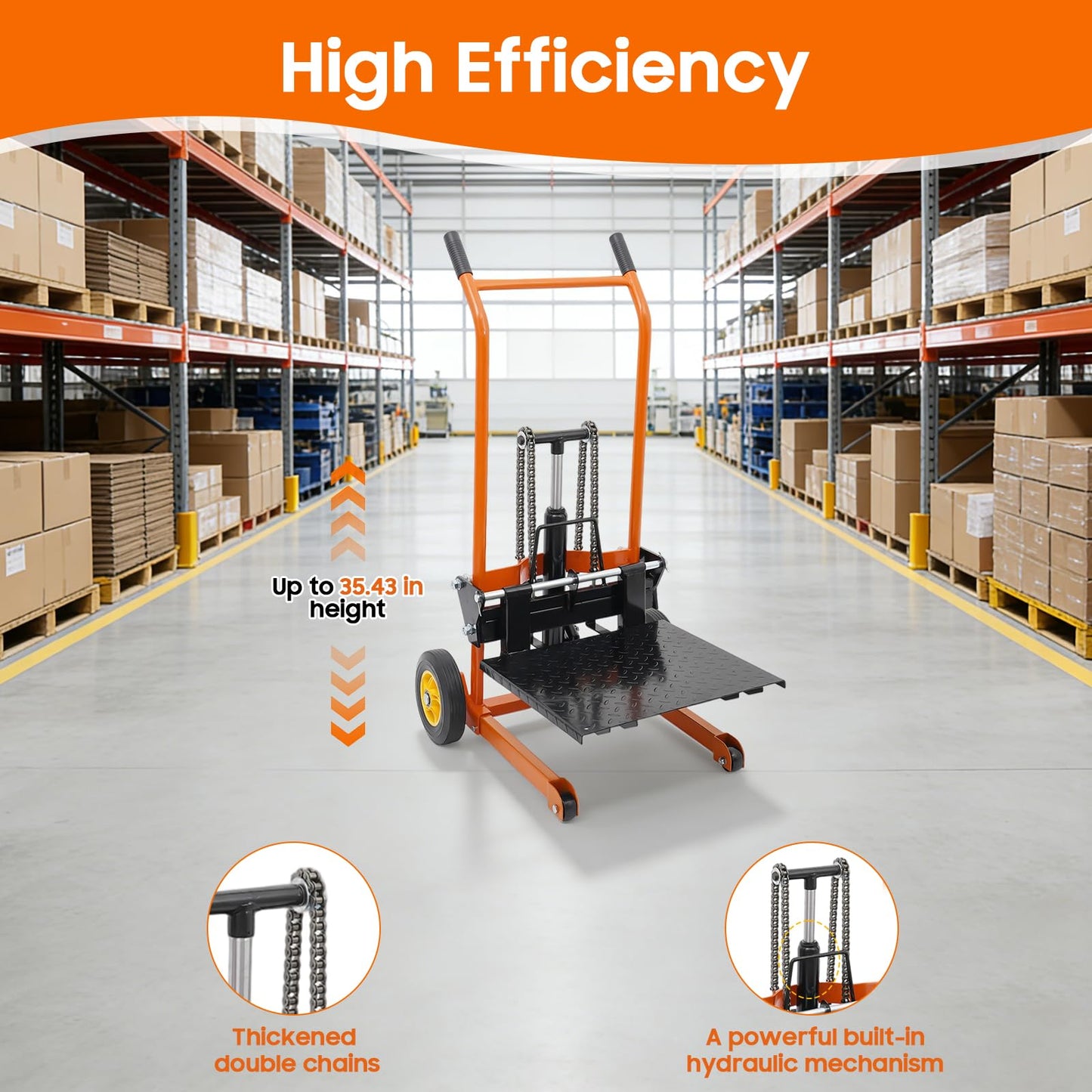 Hydraulic Material Lift Pallet Truck, 577LBS Capacity Adjustable Lift Stacker Heavy-Duty Hydraulic Material Lift Winch Stacker Forklift w/Removable Lifting Plate for Workshops Warehouses Factories