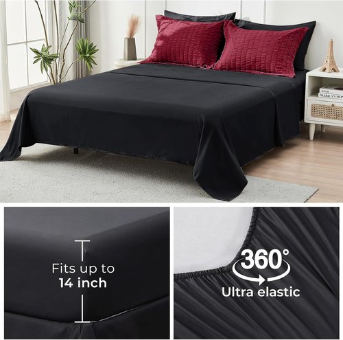 HYMOKEGE Queen Comforter Set - Luxury 7-Piece Bedding Set in Red & Black | All-Season Seersucker Design