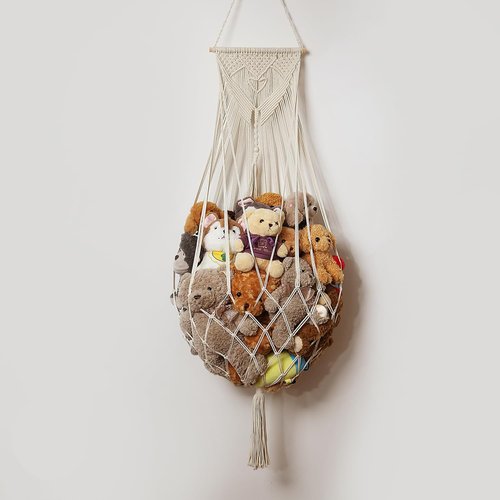 Amdermi Stuffed Animal Hammock - Boho Macrame Wall Organizer for Plush Toy Storage | Cream Color