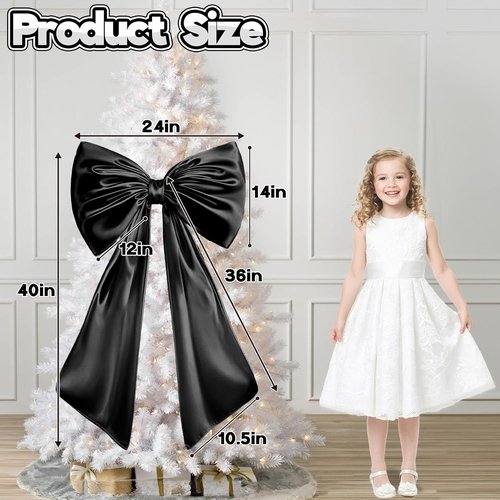 Black Bow Decor - 40 x 24 Inches Large Satin Ribbon Bow for Wedding & Birthday Backdrop