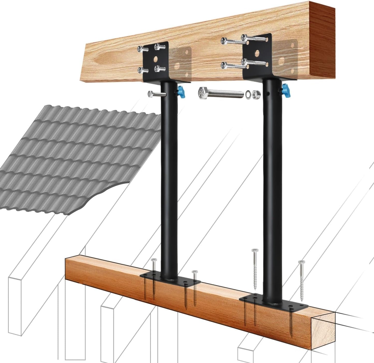 Upgraded 2Pack 3.6" 304 Saddle Stainless Steel Roof Riser for Patio Pergola, Heavy-Duty 18-1/4 Inches High, Pergola Roofs Riser Beam Brackets, Adjustable Roof Riser Hardware, Black Finish (Enhanced)