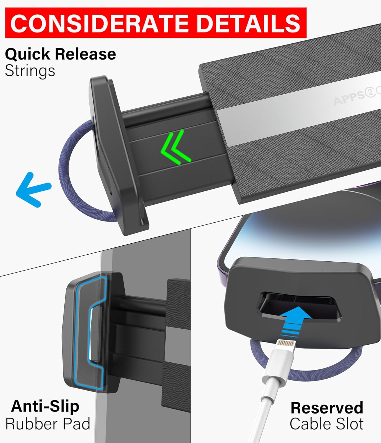 APPS2Car 4.7-13" Solid Cup Holder Tablet Mount for Car, Adjustable Height iPad Car Mount for Truck Low Profile Road