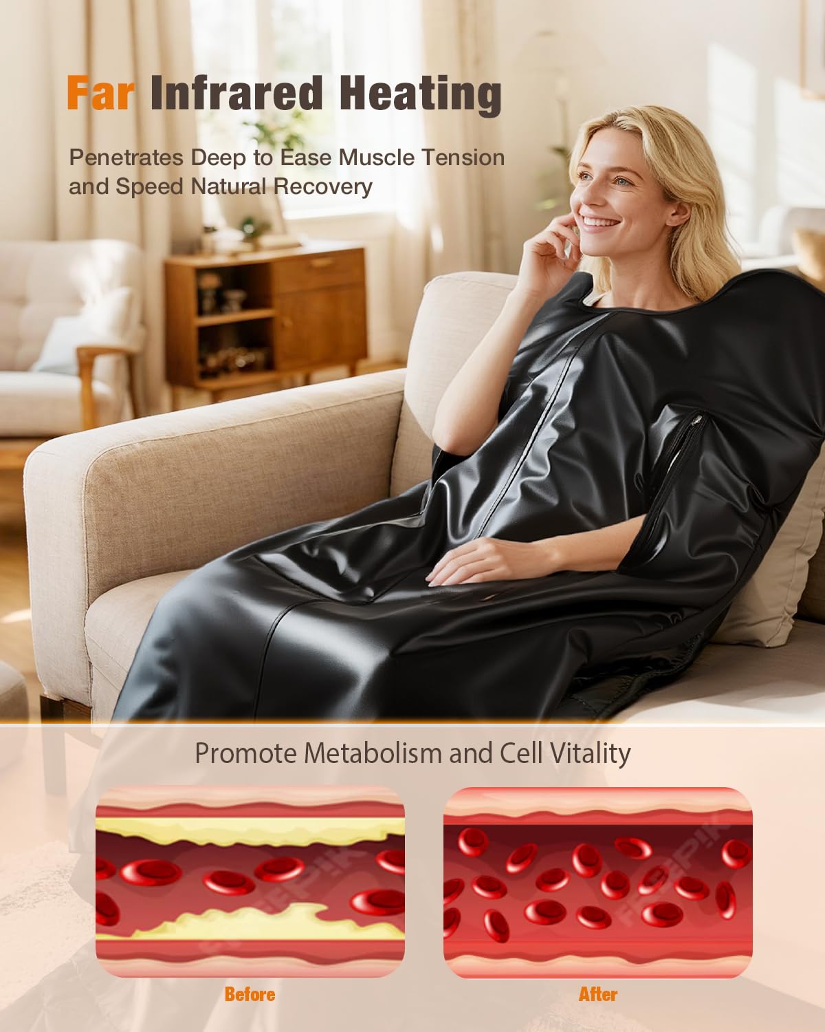 Infrared Sauna Blanket for Home, Gentle Deep Heat for Relaxation & Recovery, Portable Wellness Wrap for Full Body, Self Care Gifts for Women, Machine Washable PU Leather, 85–158°F & Timer, 6 x 2.6 FT