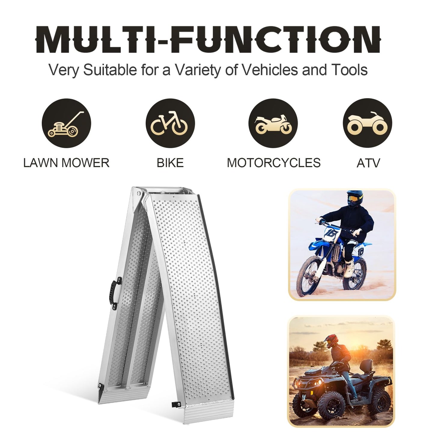 FACHNUO Aluminum Loading Ramps 1500LBS Capacity, 7.5Feet Pickup Truck Ramps for Trailer/ATV/UTV Motorcycle Ramp, Lawn Mower, Dirt Bike, Folding Portable Shed Ramp, 2PC, 89-by-12-inch