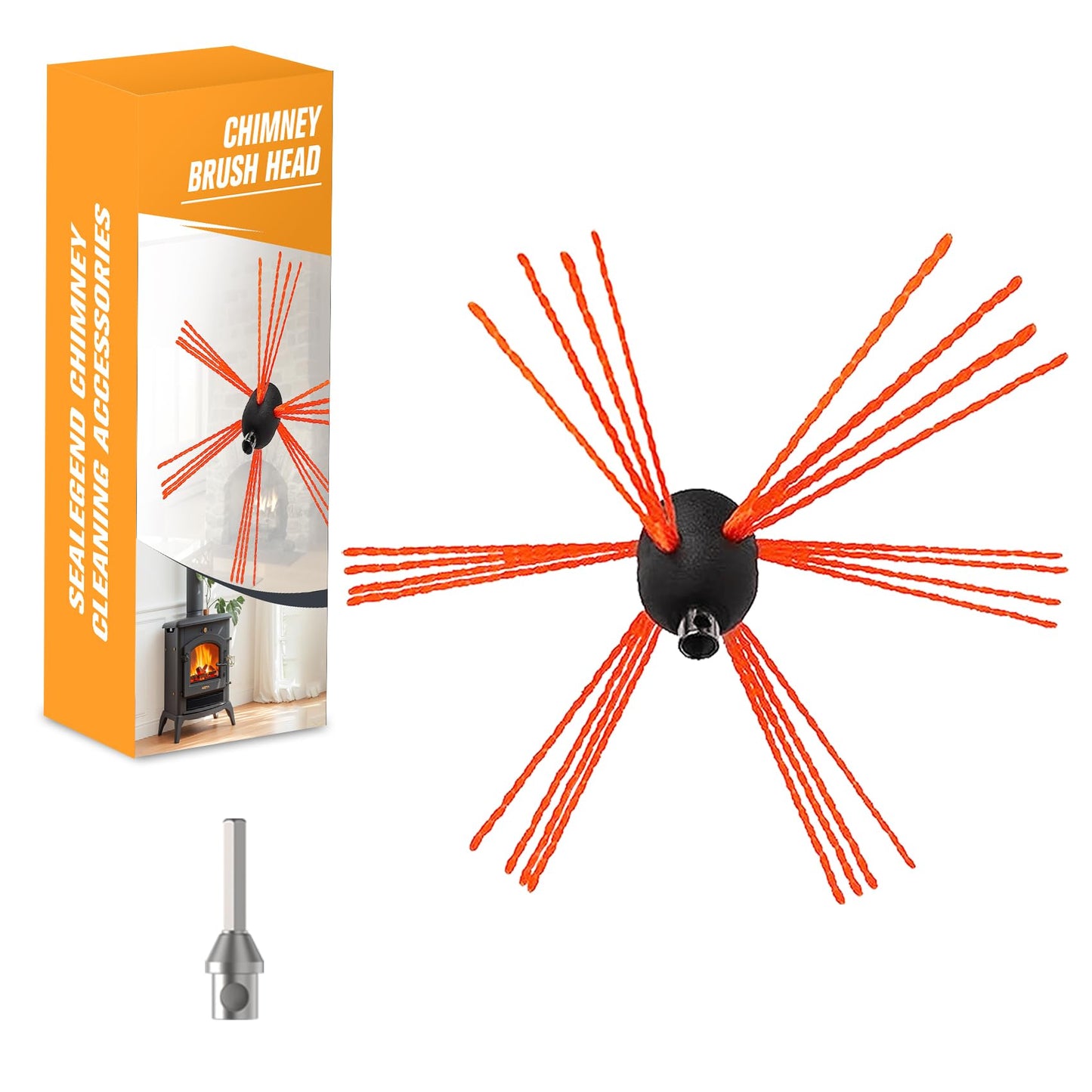 Sealegend 1 Piece Chimney Sweep Brush Replacement, Chimney Cleaning Kit Accessories with Adapter for Electric Drill, Durable Nylon Brush for Fireplace Flue