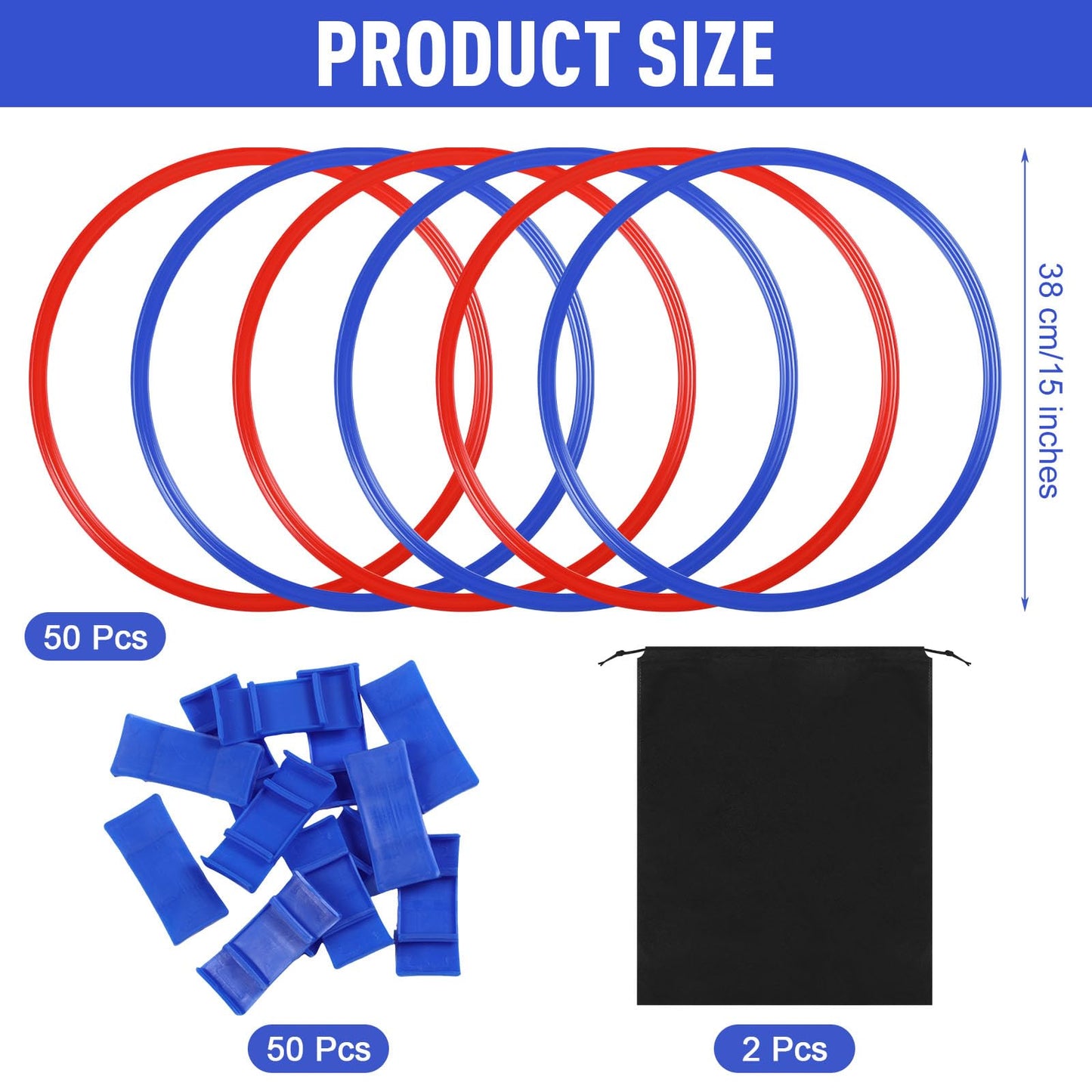 Shappy 50 Pcs Agility Rings with Storage Bags 15 Inch Agility Exercise Rings Training Hoops Plastic Speed Jumping Hoops for Gymnastics Sports Soccer Football Practice Games(Red, Blue)