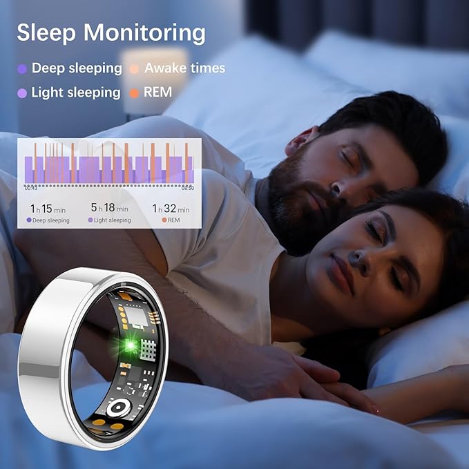 Smart Health Ring for Women Men, Fitness Tracker Ring with Heart Rate, Blood Oxygen, Sleep Tracker, Step Tracker, No Subscription Fee, IP68 Waterproof Smart Ring for iPhone & Android (Silver, 10#)