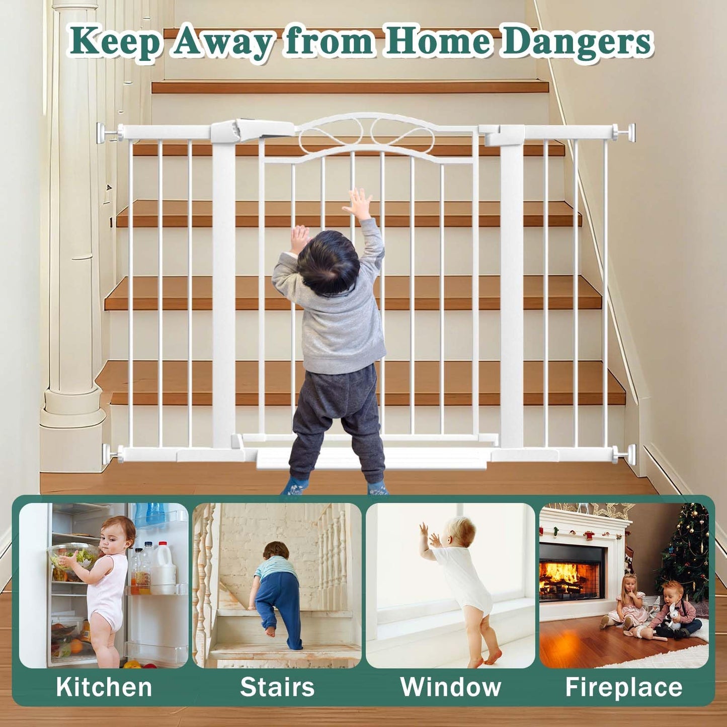 Fairy Baby 57.1"-59.8" Extra Wide Press Mounted Baby Gate Indoor for Kids Or Pets Walk Thru No Drill Long Dog Gates for The House Doorway Child Safety Gate