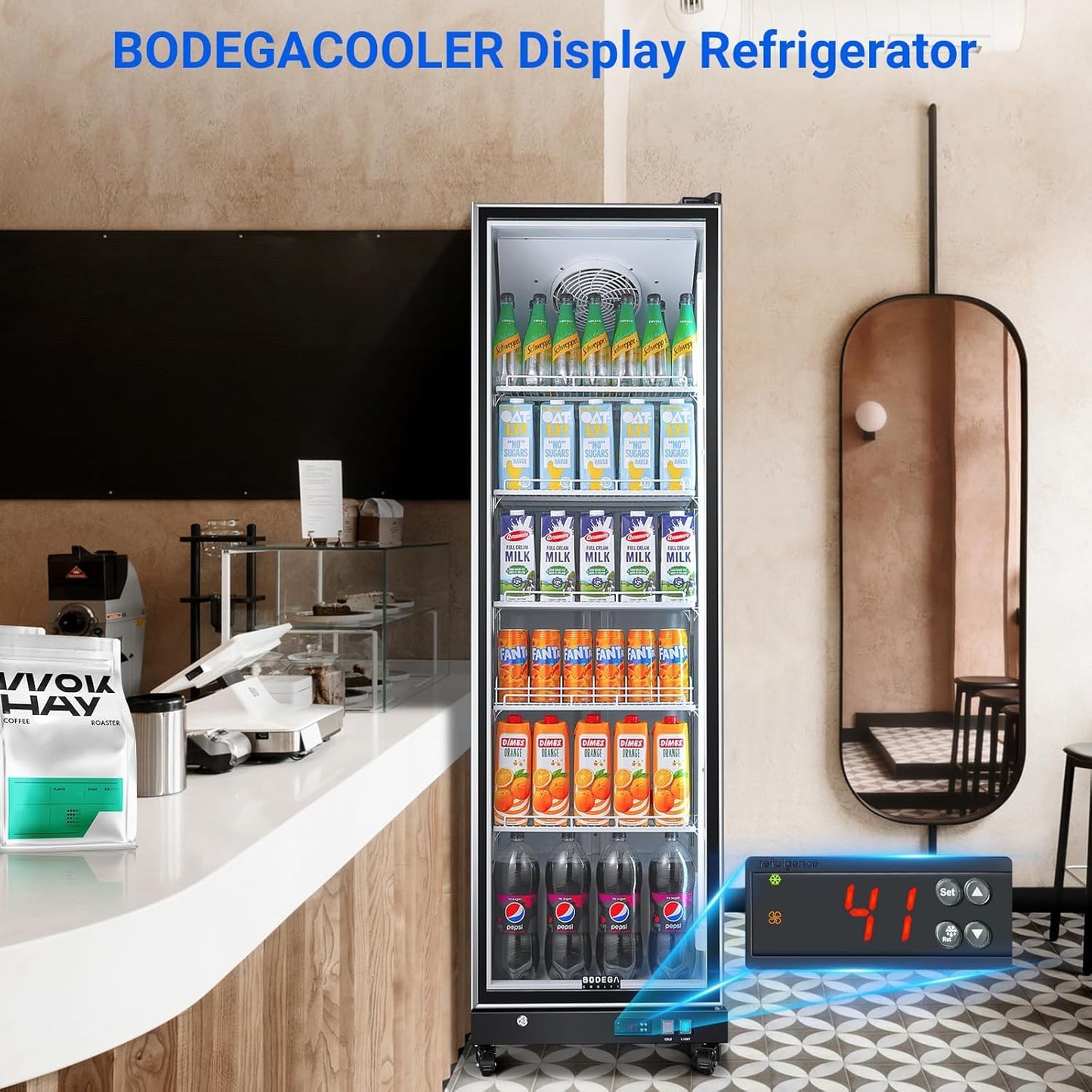 BODEGACOOLER Commercial Beverage Refrigerator with Glass Door,12.5 Cu.Ft Commercial Drink Refrigerator,Upright Large Display Merchandiser Beverage Bar Cooler with Soft LED Light,Adjustable Shelves