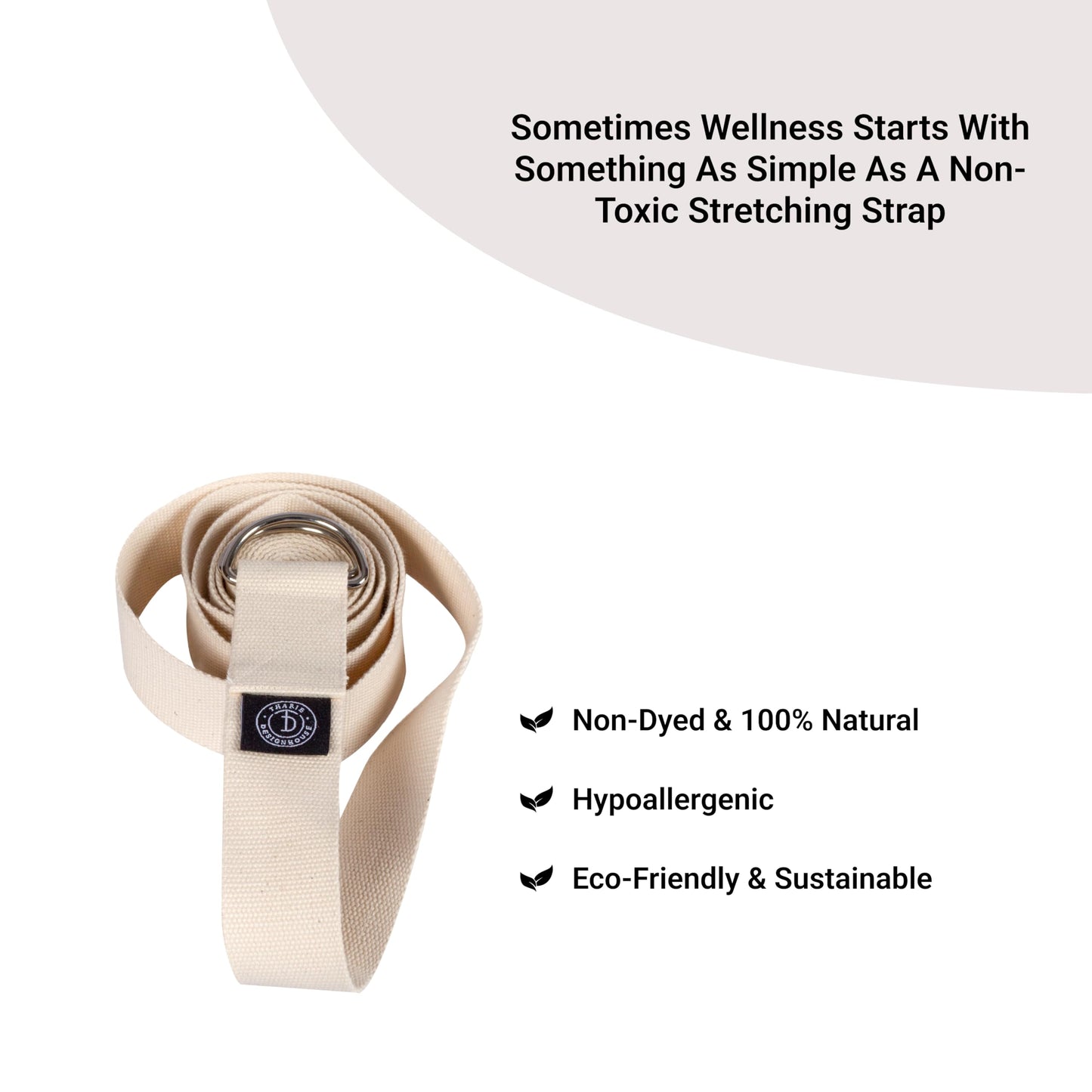 Tharie Organic Cotton Yoga Strap, GOTS Certified, Adjustable D-Ring, Soft & Durable Stretching Strap for Yoga, Pilates & Physical Therapy, 250 cm