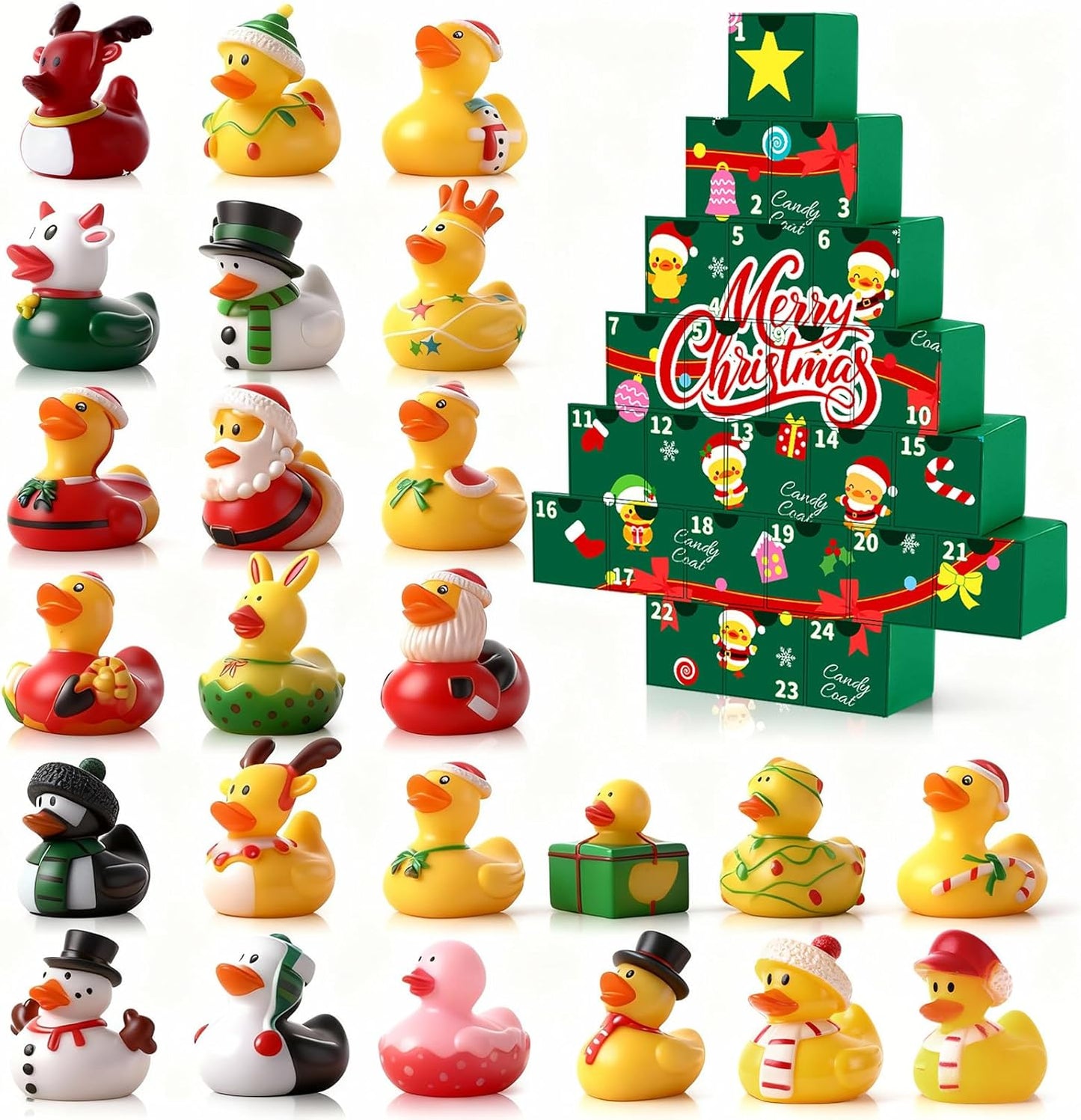 Sotiff Christmas Rubber Duck Bath Set - 24 Pcs Advent Calendar Surprise Ducky Gifts | Yellow-Green