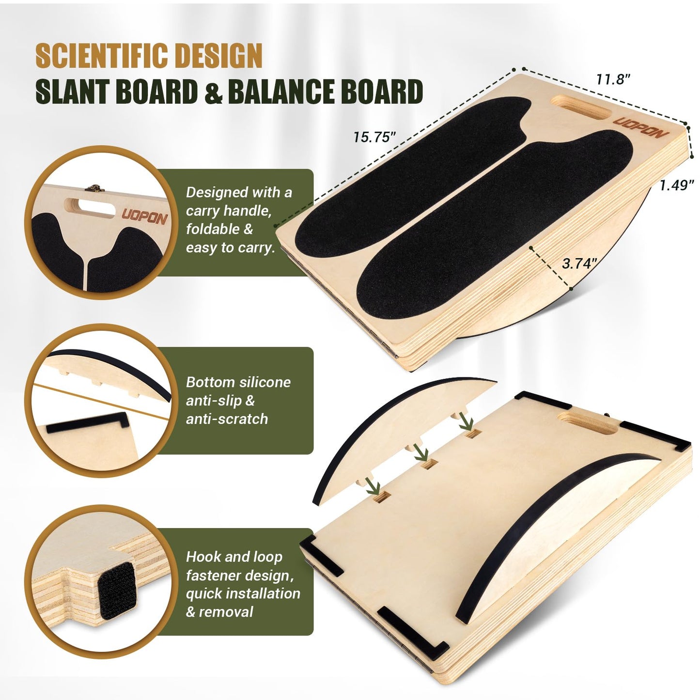Slant Board for Calf Stretching, Adjustable Portable Wooden Incline Board for Calf Stretcher with Training Poster, 300 Lbs Weight Capacity Calf Stretch Wedge for Leg, Knees, Heel, Ankle & Stretching