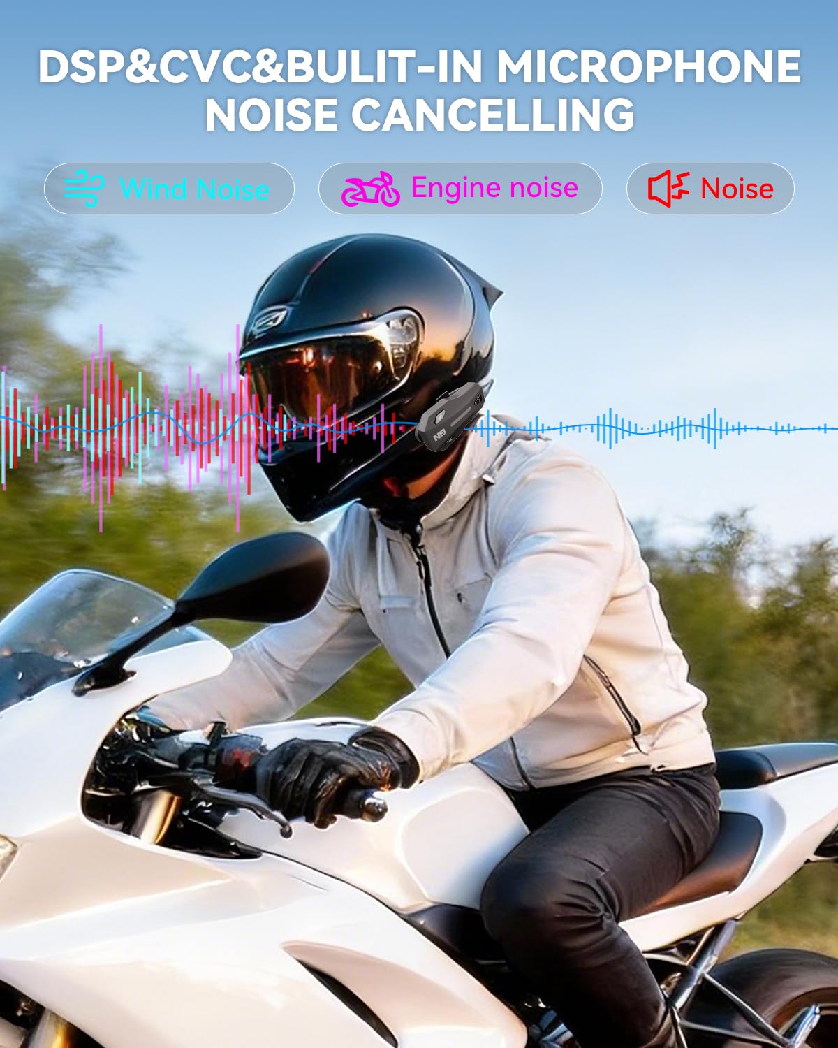 NYTALK N8 8 Riders Mesh Motorcycle Helmet Communication System, Motorcycle Bluetooth Headset V5.4 with Audio Multitasking/Music Sharing, 45mm Helmet Intercom for ATV/Snowmobile/Dirtbike, 2 Pack