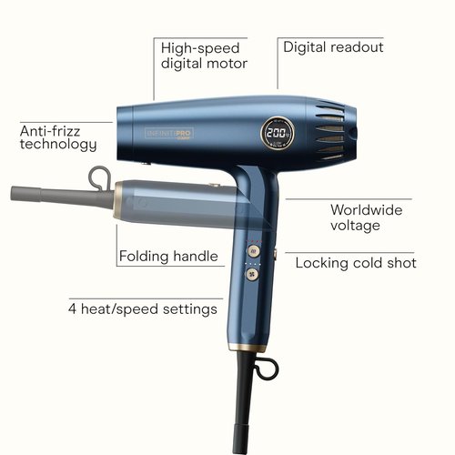 Infiniti PRO by CONAIR Hair Dryer - 1875W Ionic Blow Dryer with Diffuser | Frizz-Reducing, Fast Drying, Blue