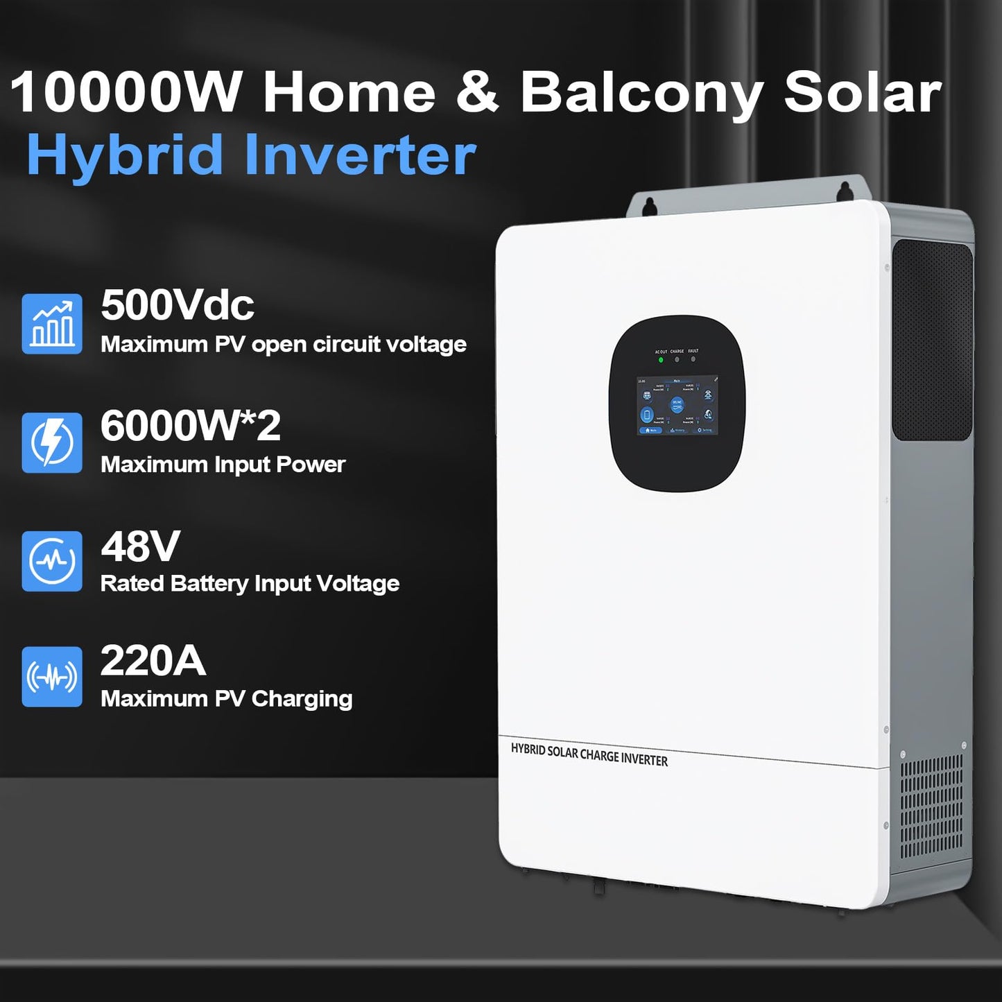 10000W 48V All-in-One Solar Hybrid Inverter UL, 20KW Peak Pure Sine Wave, 48V DC 120V/240V Single&Split-Phase, Dual MPPT, 6 Parallel, Battery-Free UPS WiFi, Lead-Acid/Lithium, Off-Grid Home & RVs