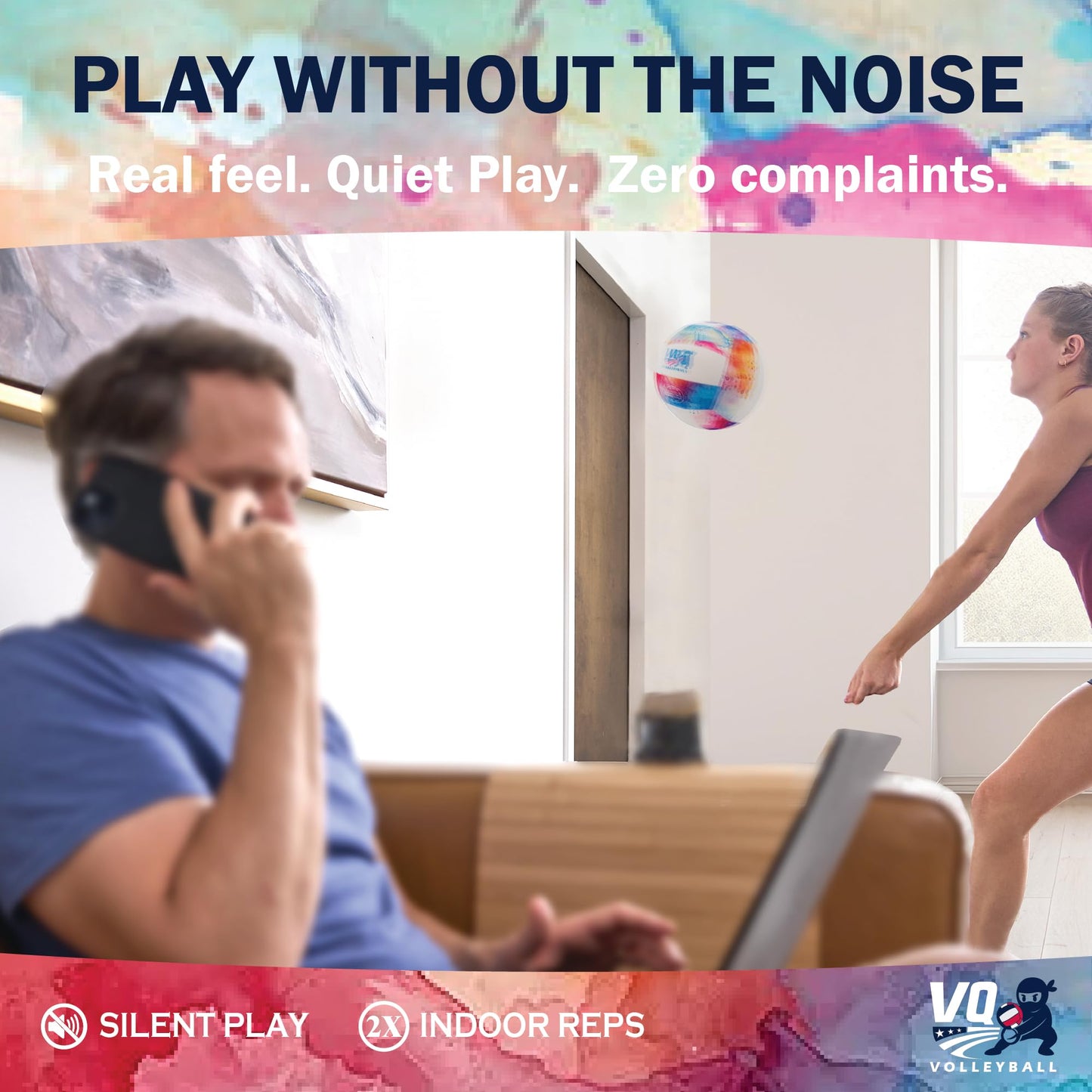 VQ Sports - Soft Volleyball for Indoor Practice - Foam Volleyball for in the House, Silent, No-Deflate, Durable, Perfect for Games & Practice - Soft on Arms