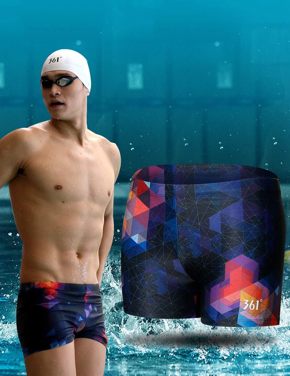 361º Swim Jammers for Men,Pro Racing Training Swimsuit, Square Leg Chlorine Resistant Mens Swim Jammers. Blue