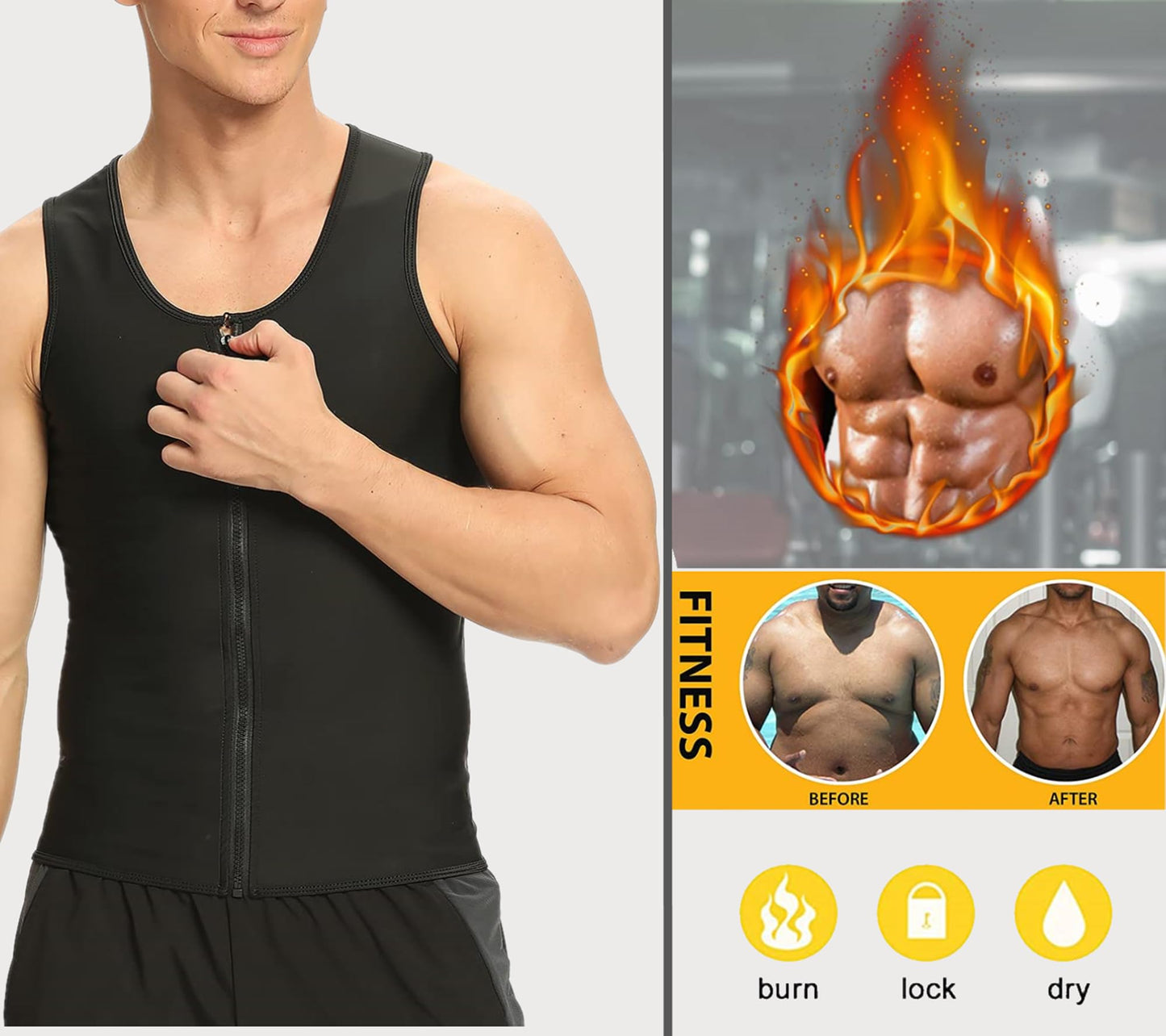 LELTLIMH Men's Sauna Vest Workout Sweat Suits Shirt Tank Top Waist Trainer for Men Compression Enhancing Gym Shapewear(Silvery, 4XL5XL)