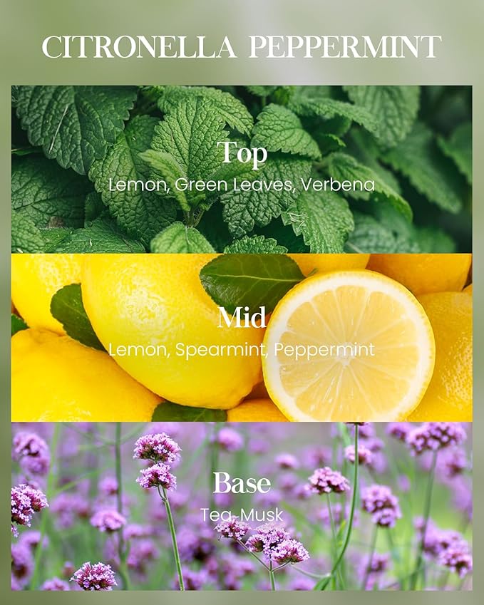 Citronella Candles Outdoor, Citronella Peppermint Scented Candle 19.4 oz,Peppermint Lemongrass Candle Outdoor,Summer Citronella Candles for Patio Camping, 110 Hours Burn Nature Soy Wax