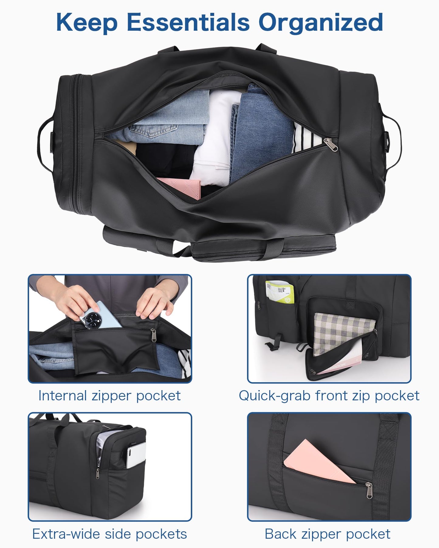 120L Travel Duffle Bag for Men and Women, Urtala 34” Large Duffle Bag for Traveling with Shoes Compartment, Foldable Travel Duffel Bags, Waterproof and Tear Resistant