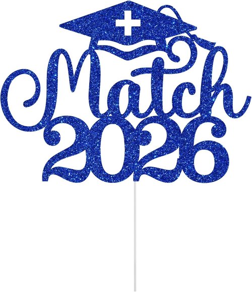 Match 2026 Cake Topper - Happy Match Day Decorations for Future Doctors | Blue Glitter Design