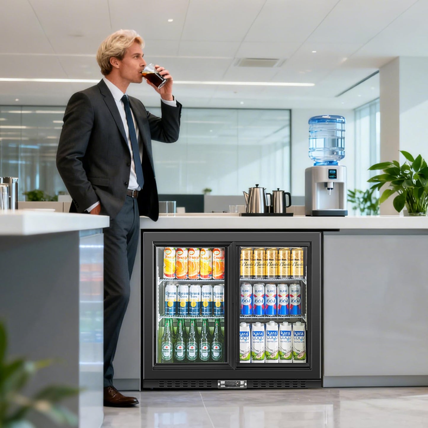 BINGERMA Back Bar Cooler with 2 Glass Sliding Doors 7.4 Cu.ft. ETL Commercial Beverage Refrigerator Black Drink Fridges for Beer, Wine,Soda, Drinks