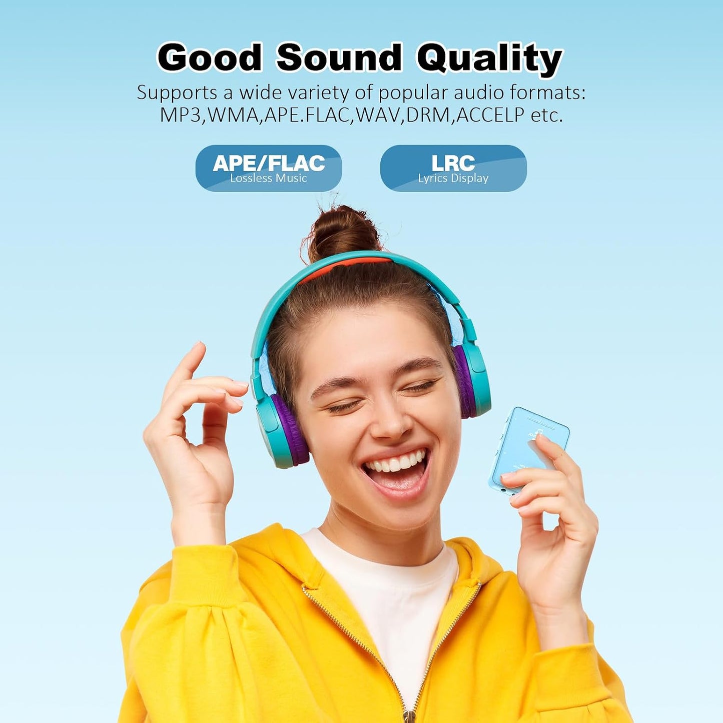 JOJOLEPAI MP3 5.3, 32GB 128GB Light Blue Player with Bluetooth Touchscreen Portable Music Player,Built-in Speaker,FM