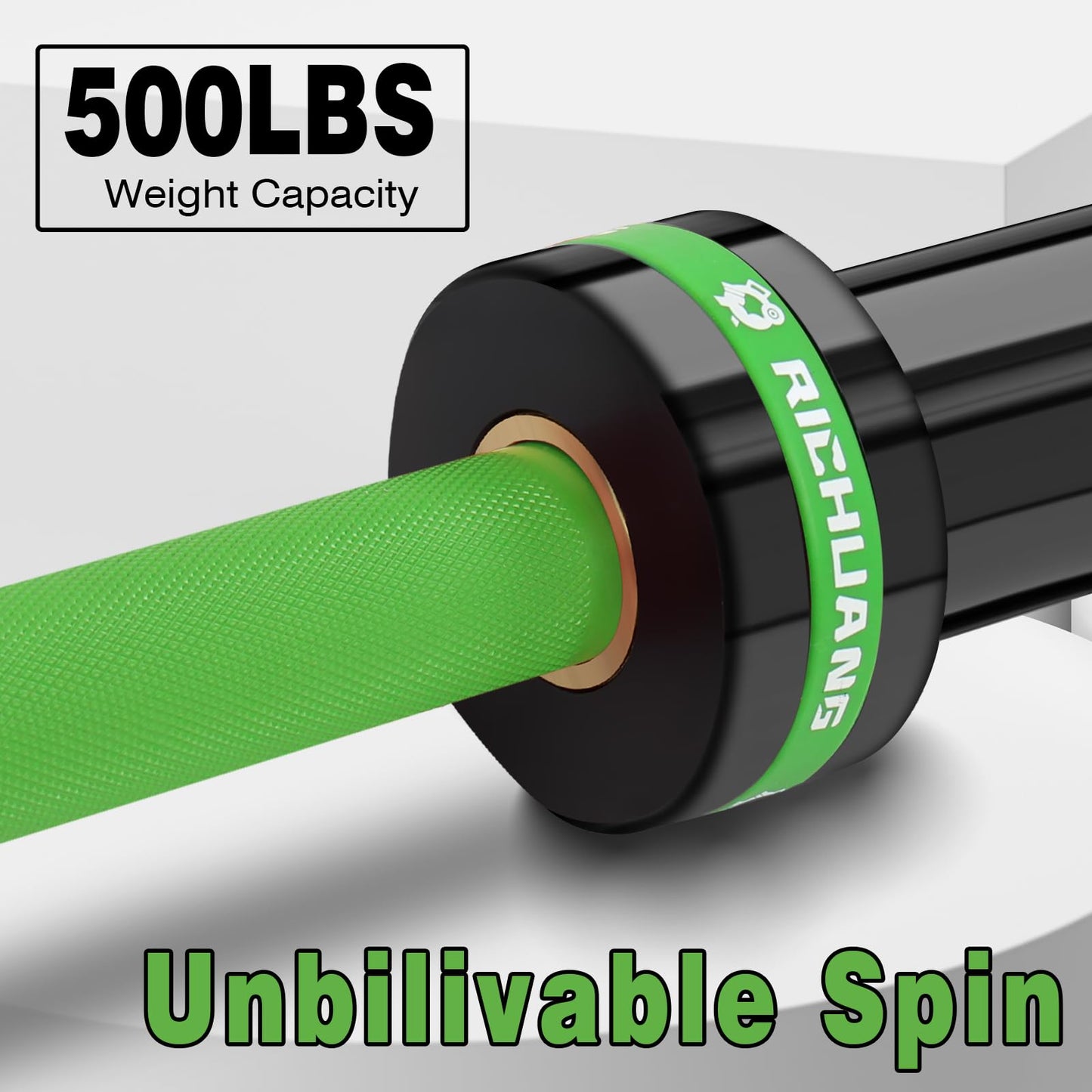 RICHUANG 7ft Olympic Barbell Weight Bar for Weightlifting,Powerlifting,CrossFit Training,500 lbs Max Load Capacity,Q235 Steel,2 Inch Olympic Strength Training Bar for Home Gym,Exercises Fitness Equipment 500LBS-Green