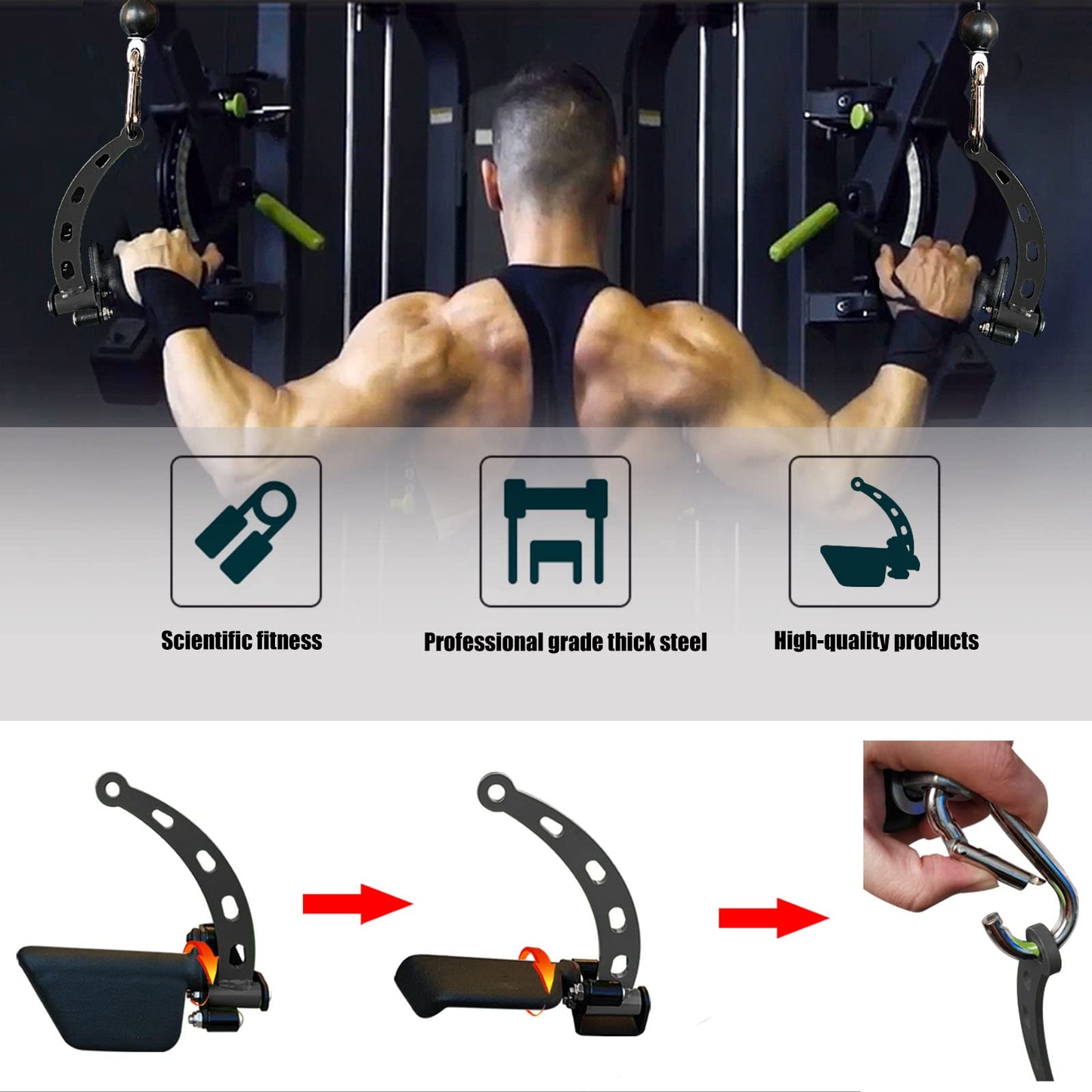 KORIKAHM Adjustable Lat Pull down Bar, Cable Machine Attachments for Gym, Home Gym Fitness T-bar Row Pulldown Attachments, Lat Pull Down Machine Wide Grip Neutral Grip Handle (SP-B04)