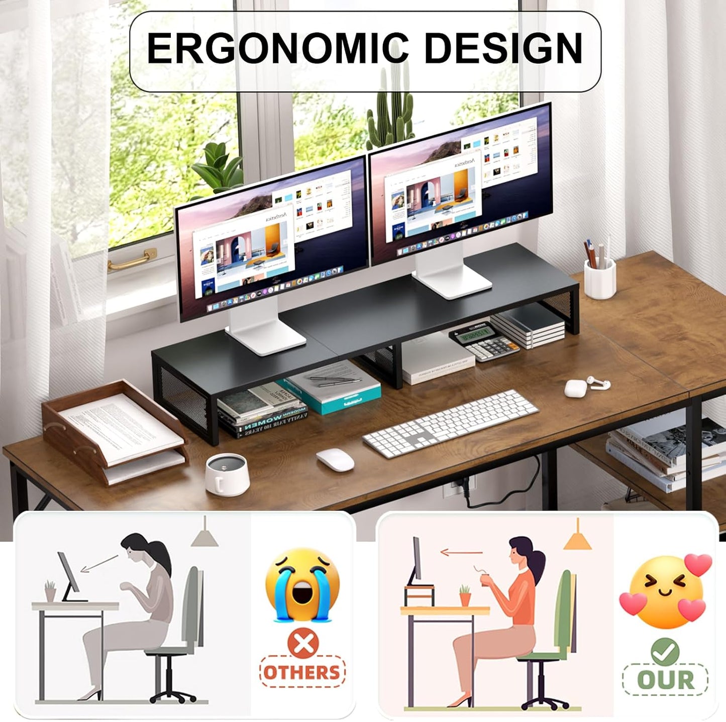 Dual Computer Monitor Stand Riser, Desk Organizers and Accessories, Printer & TV Stand, Desk Shelf, Office Desk