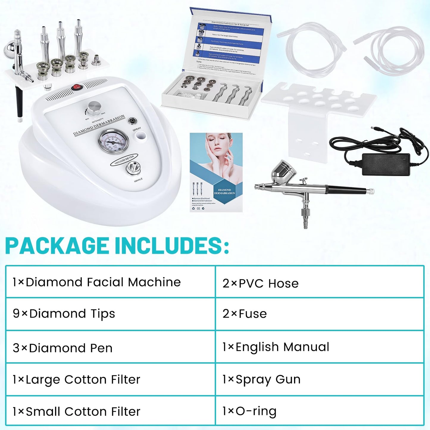 2 in 1 Diamond Micro der-ma-bra-sion Machine, Yofuly 0-68cmHg Suction Power Professional Diamond Glow Facial Machine with Spray Kit, Facial Skin Care Equipment for Home Use