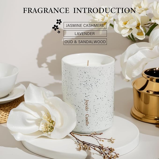 14OZ Lavender Scented Candle - Aromatherapy Candles with Lid - Soy Candles for Home Scented - Ceramic Jar Candles Decorated with Gold Dust for Bedroom Kitchen Home Decor, Housewarming Party