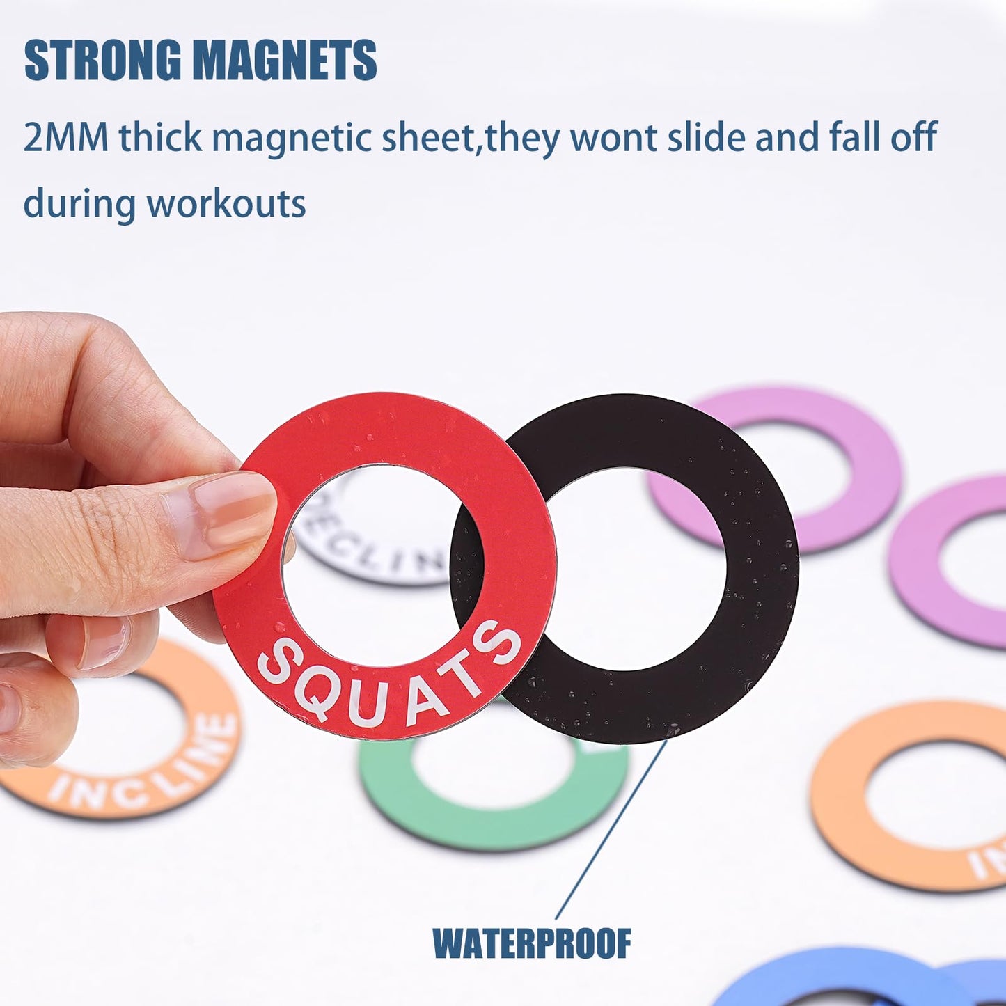 Power Squat Rack Barbell Magnetic Position Markers Reminders Label for Home & Garage Gyms, Squat Rack Magnets Identifier Rings (0.75" Inner Circle)