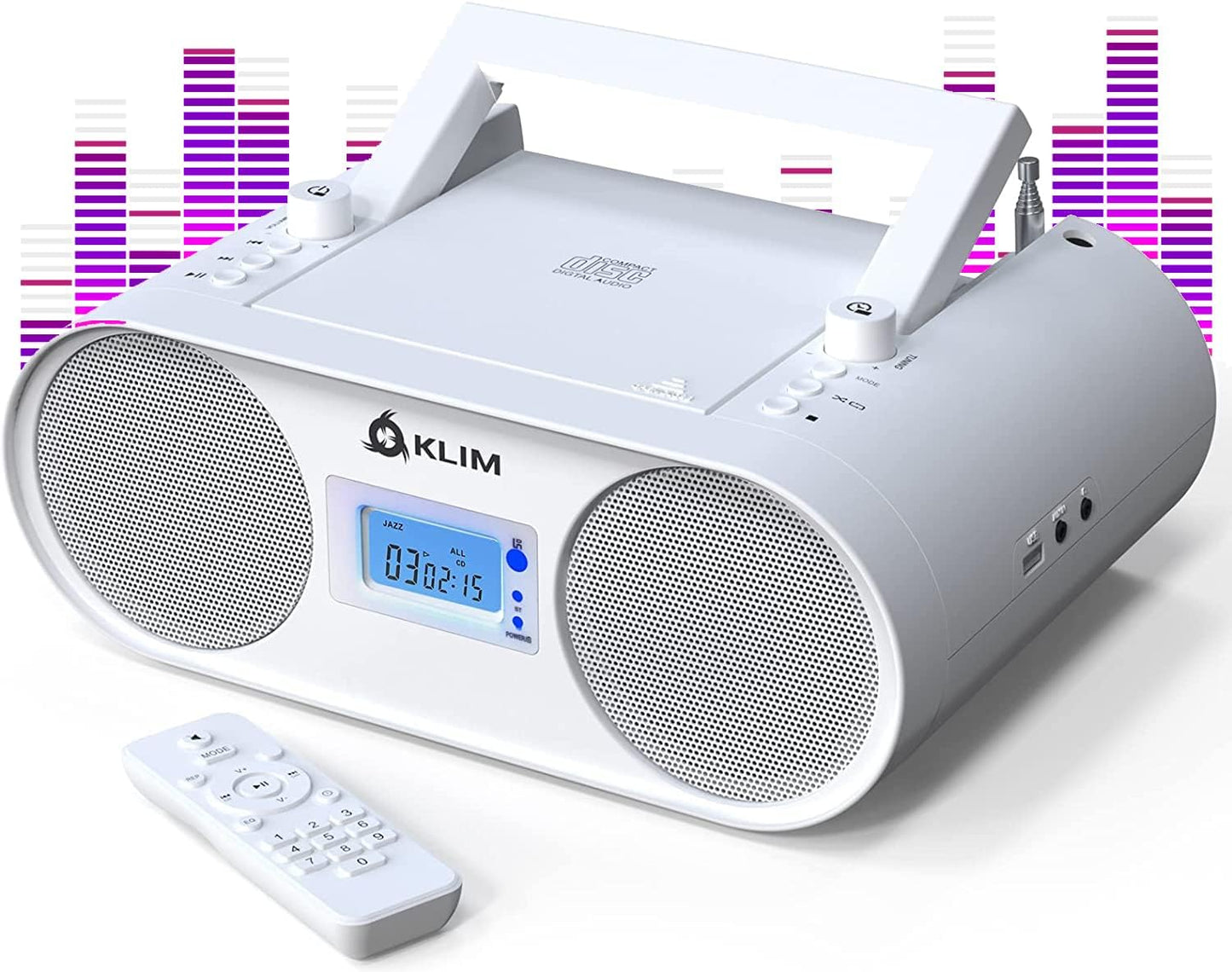 KLIM B4 MP3 Boombox CD Player Portable Audio System - New - AM/FM Radio with CD Player Bluetooth AUX USB - Wired
