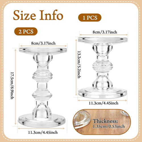 CHILL RECIPE Glass Candle Holder Set - Heavy Tall Crystal Holders for Pillar & Taper Candles | Set of 3