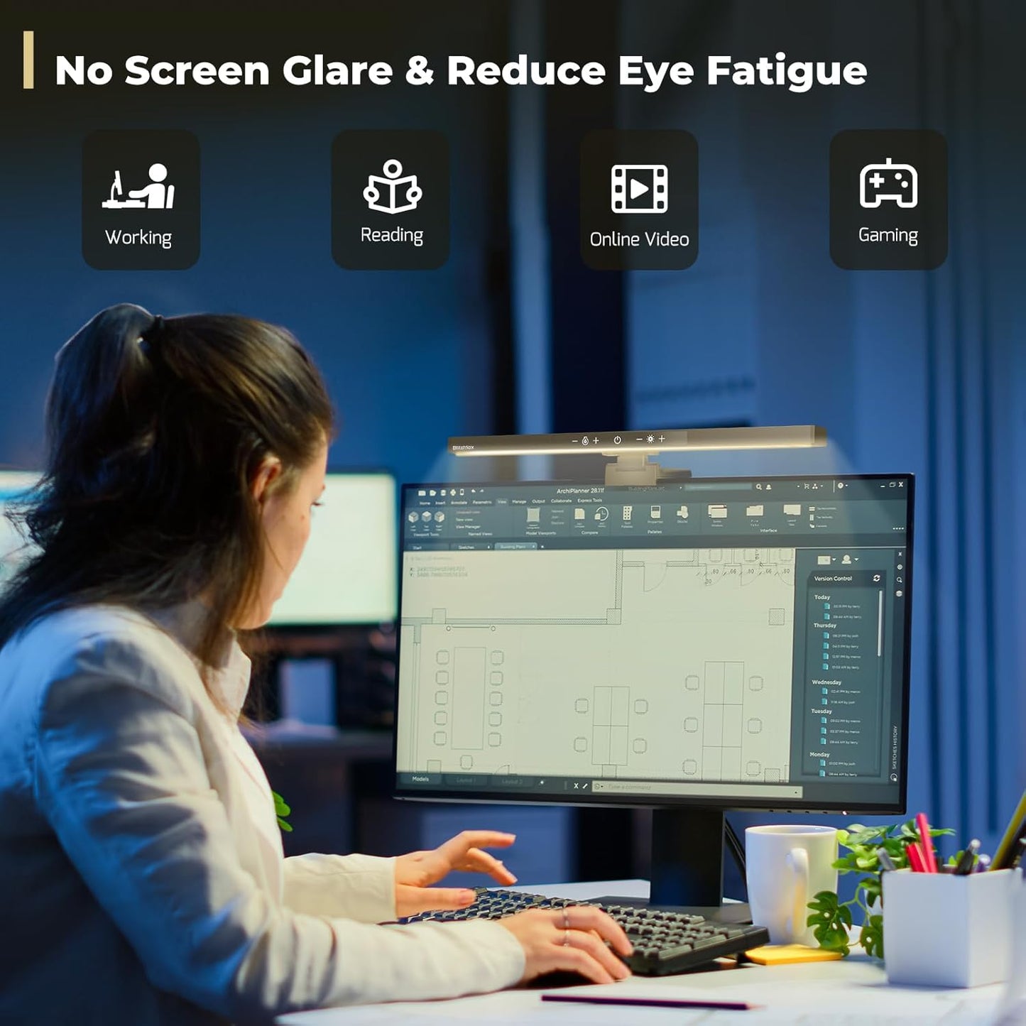 Dimming 5 Monitor Light Bar, Computer Monitor Lamp, Memory Stepless Touch Control Screen Light Bar, Color Temperatures
