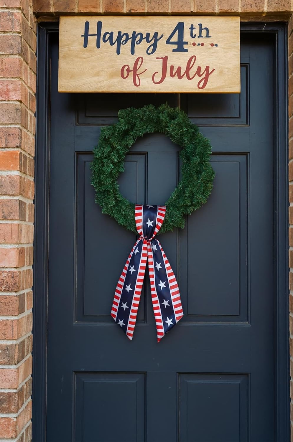 YKW Patriotic Wreath Sash - Premium Cotton Linen, 2 Pack, 5" W x 56" L, Red White Blue Stars & Stripes Decor