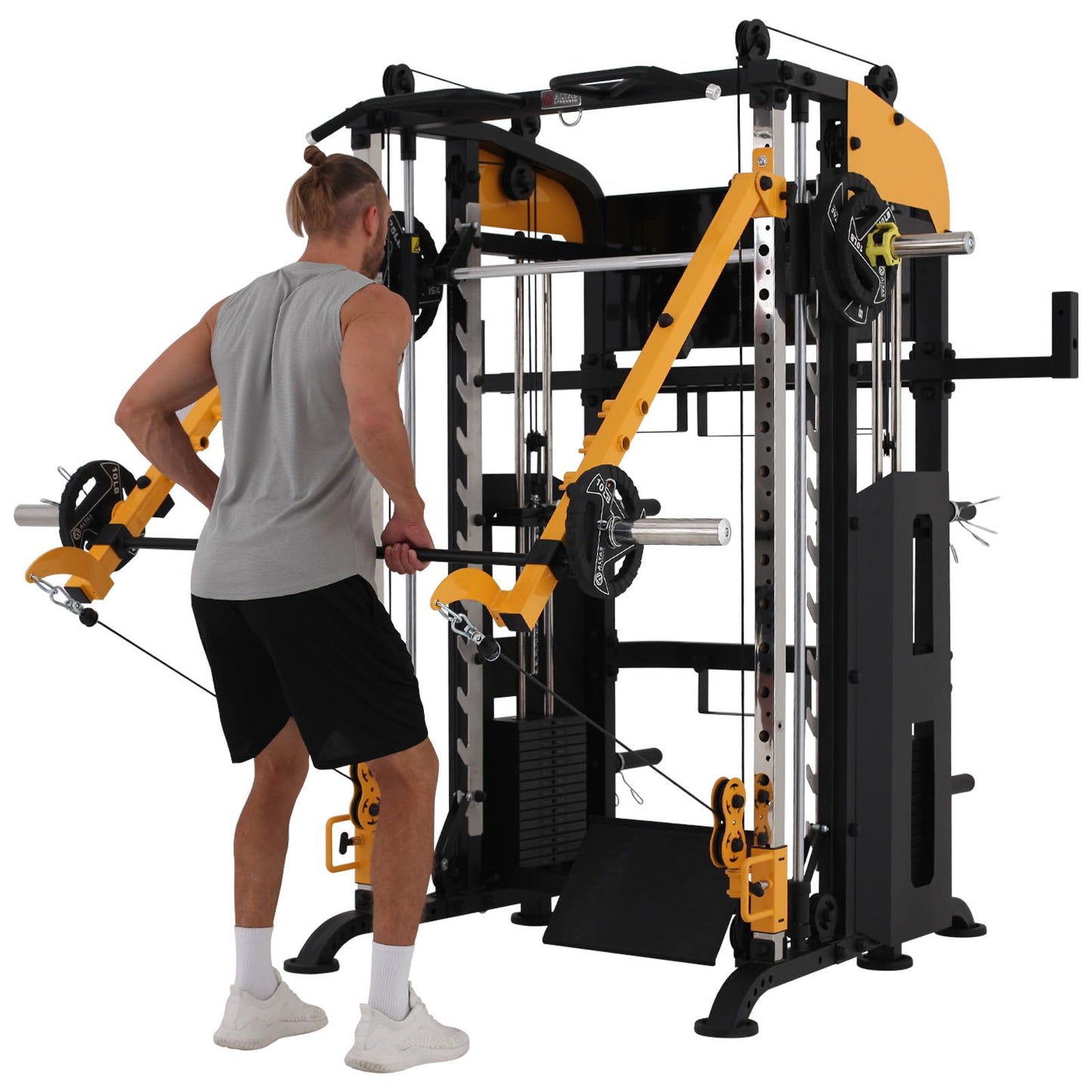 Altas Strength 3061B Smith Machine with Adjustable Lever Arms, 2:1 Pulley Ratio All-in-One Home Gym System, Commercial Grade Squat Rack with Dual 440lbs Weight Stacks & Attachment (Safe Solo Training)