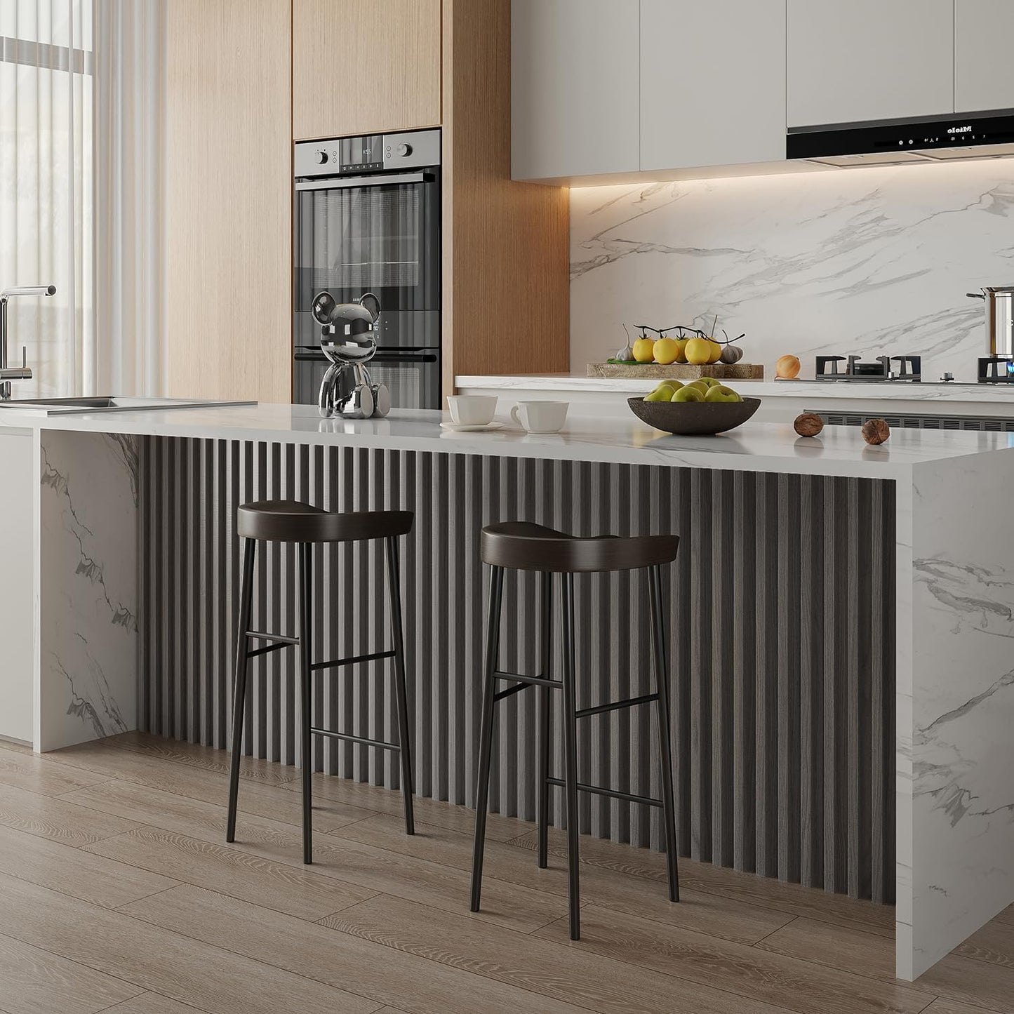 YU LI 3DH WPC Slat Wall Panels 12-Pack 48x 6in & 4 Trim Accent Grey Wood Grain 3D Wall Panels Interior Wall Modern Décor