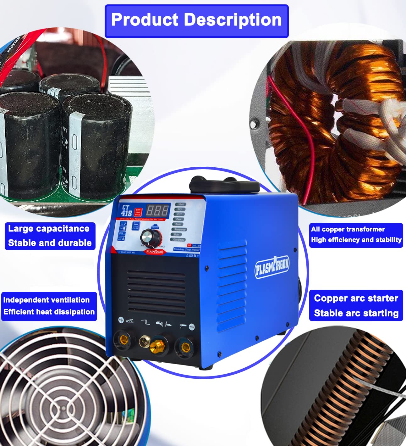 PLASMARGON CT418 3-IN-1 110V/220V Multifunctional Plasma Cutter Welder Combo Machine,40A Plasma Cutter/180A Lift TIG/180A Stick Welder,2/5" Clean Cut Digital Display IGBT Plasma Cutting Equipment