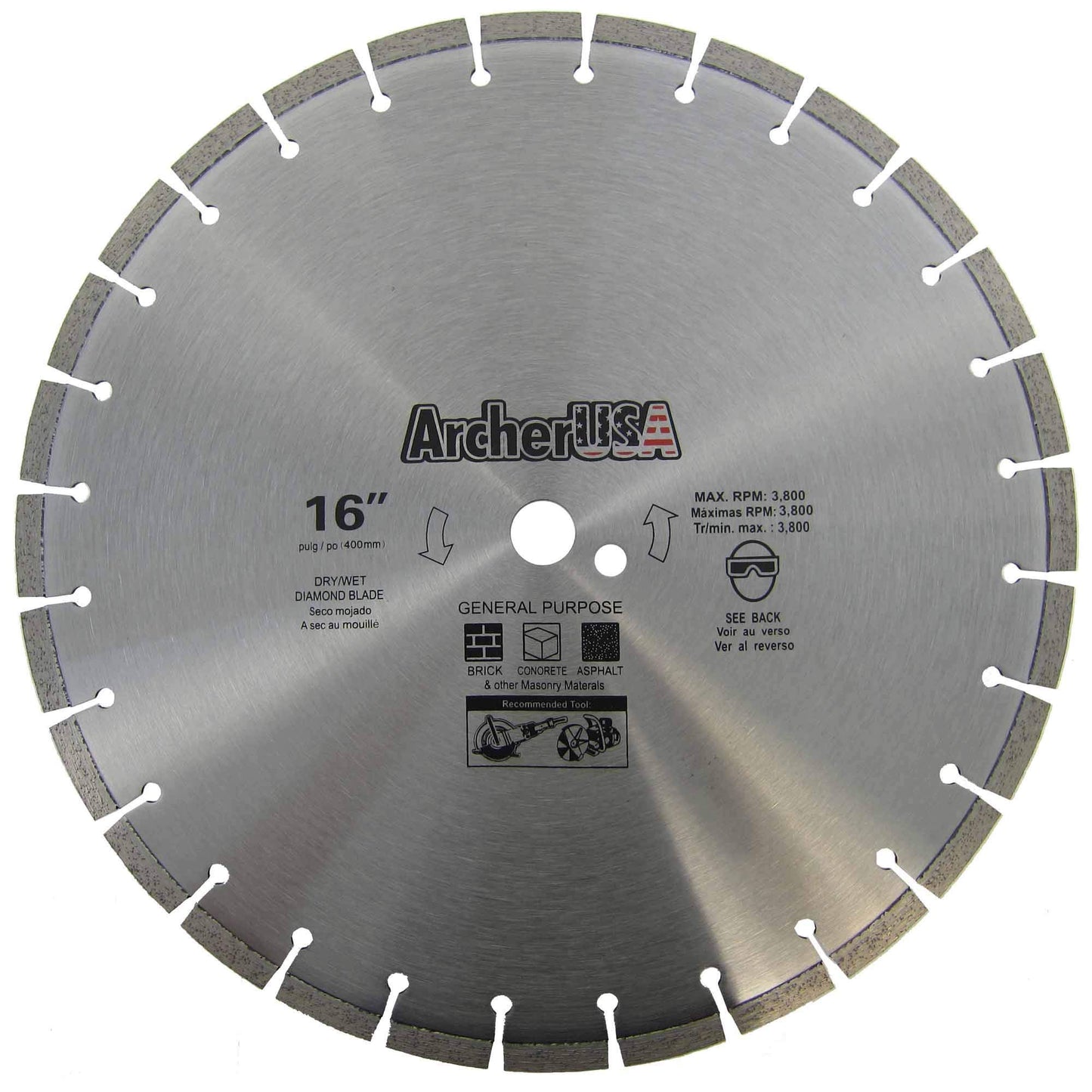 Archer Pro 16" in. General Purpose Diamond Saw Blades for Fast Cutting Concrete, Stone, Masonry, Pavers, Bricks, Blocks